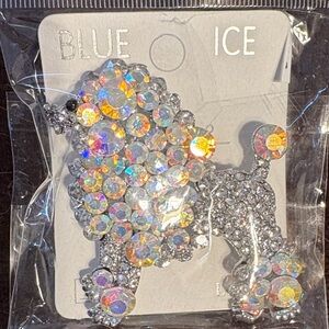 Blue Ice Borealis Silver Poodle Brooch